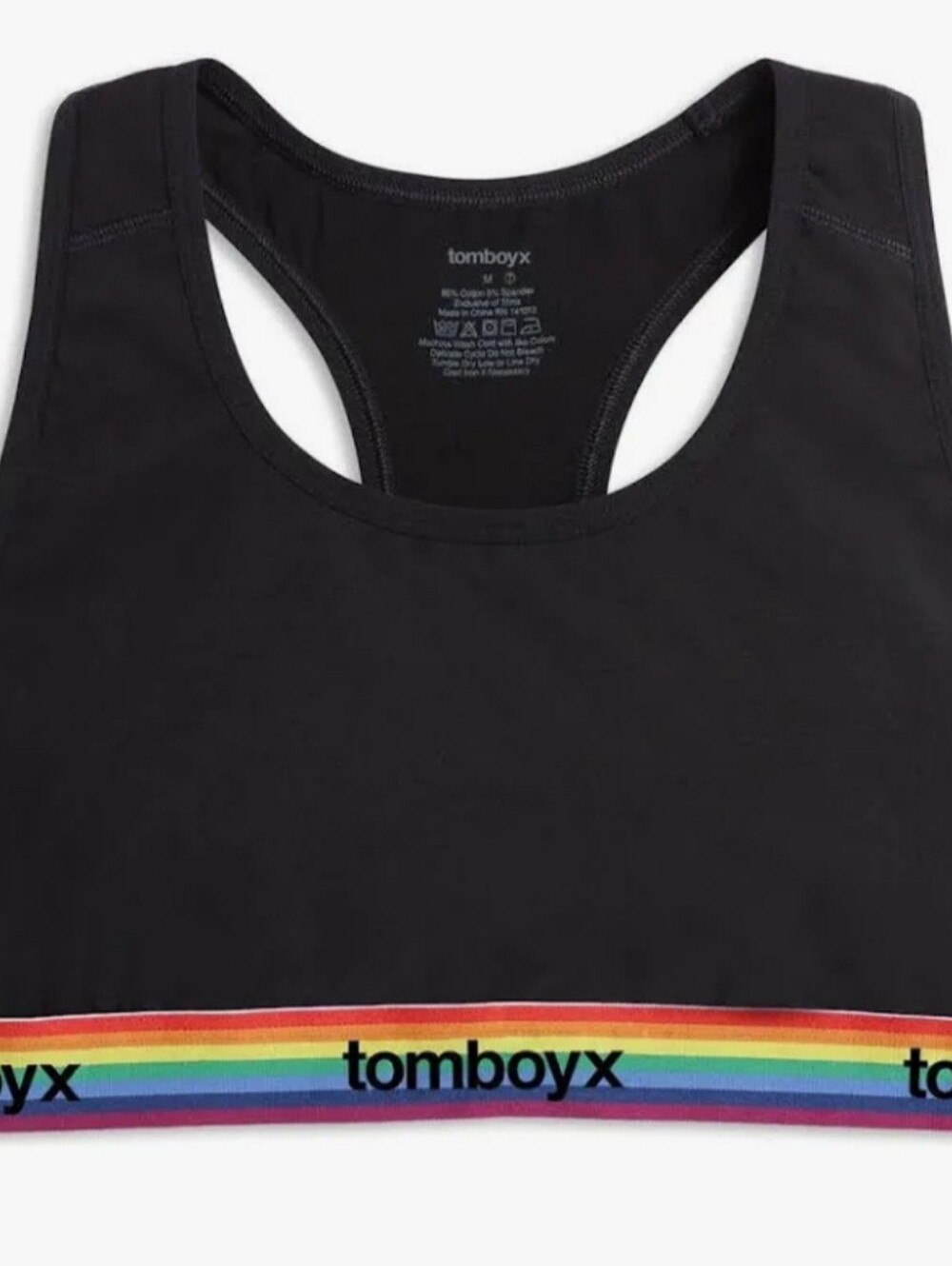 TomboyX Black Racerback Bralette with Rainbow Elastic Band Size 2x